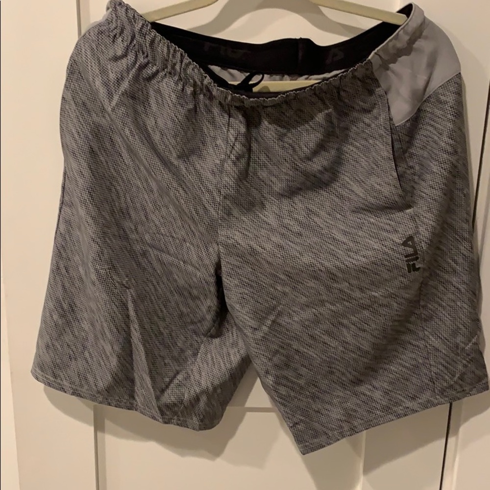 Heather Grey and Black Fila Performance Shorts